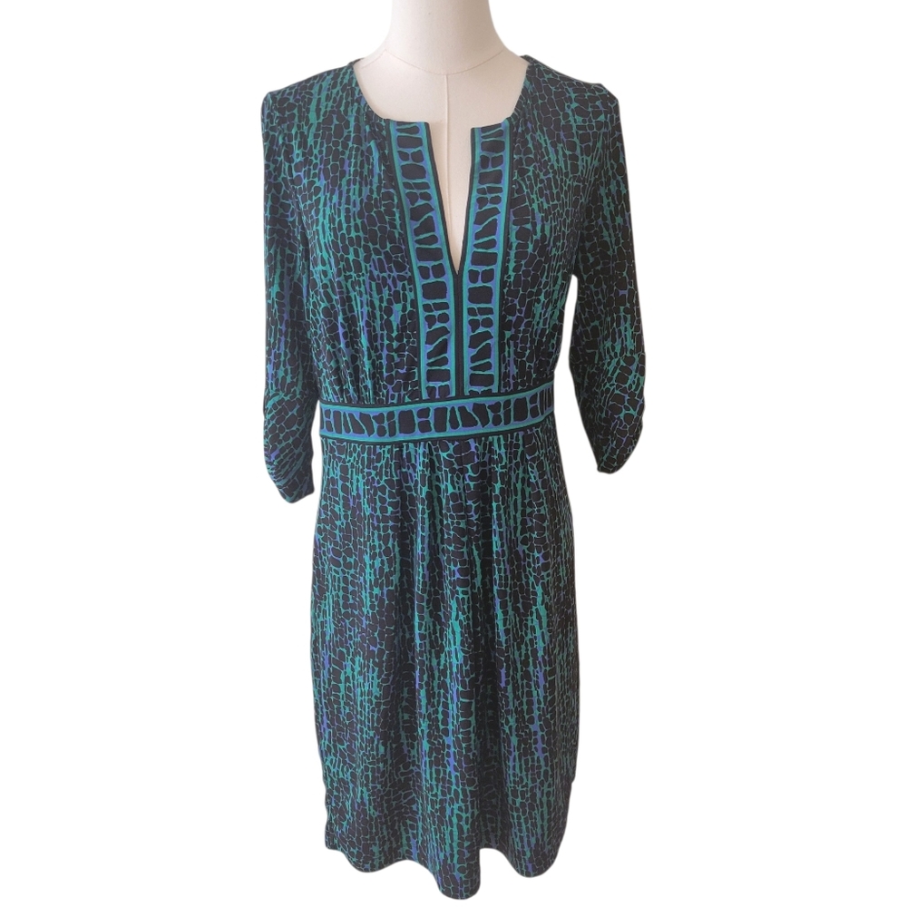 BCBGMaxAzria Black & Green Graphic Shift Dress‎ Size Medium